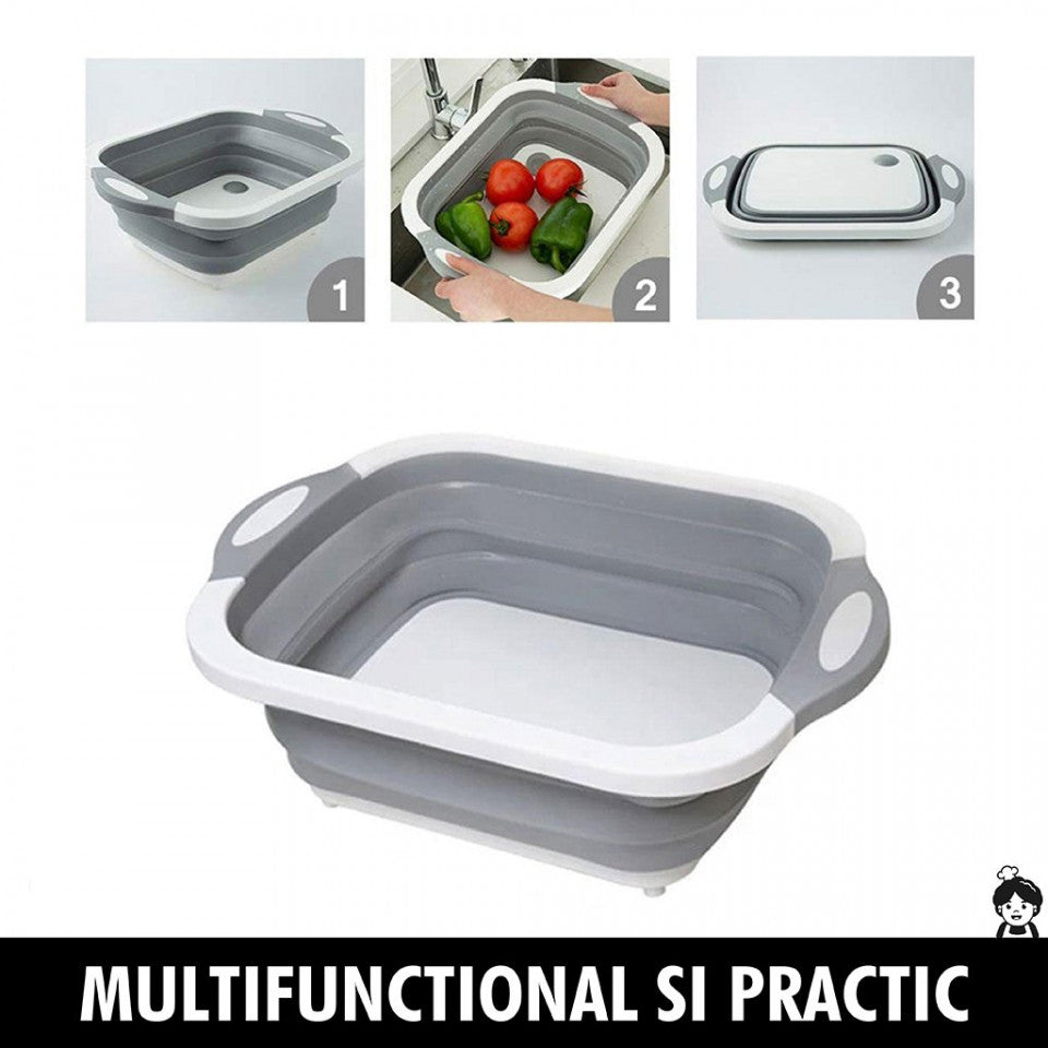 Tocator 3 in 1, tocator, cos depozitare, vas pentru spalare, pliabil, 40x30 cm